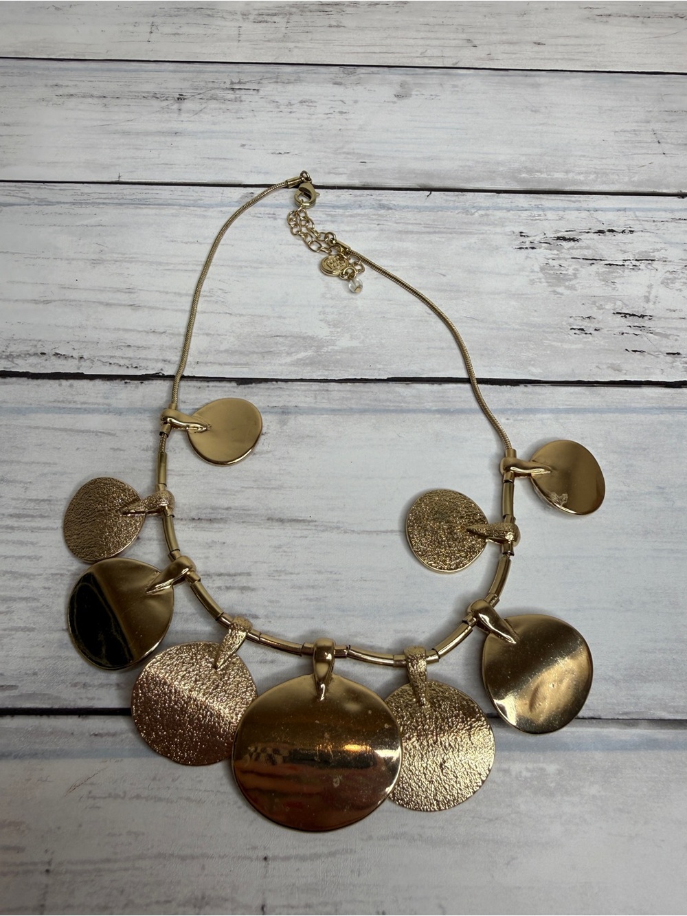Textured Gold Circle Pendant Necklace - Women's Jewelry